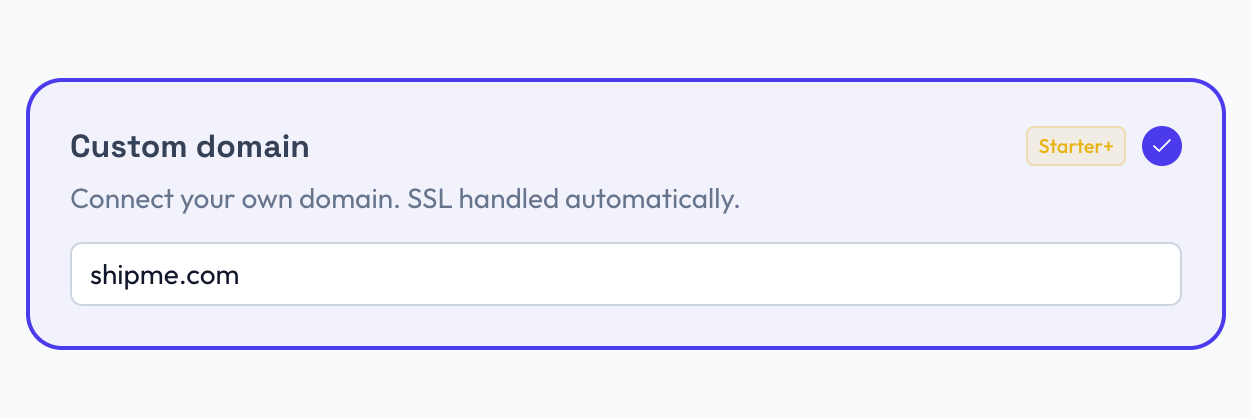 Custom domain option selected during site creation, with SSL handled automatically
