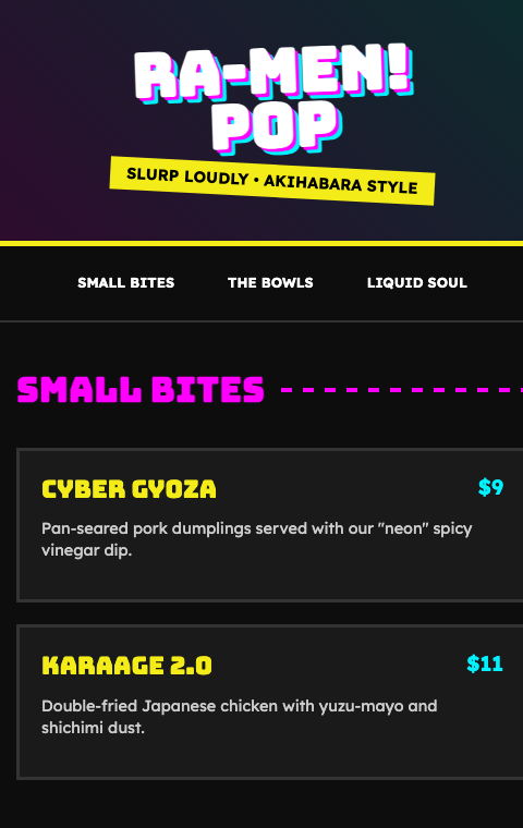 Preview of the Japanese Ramen Pop restaurant menu template